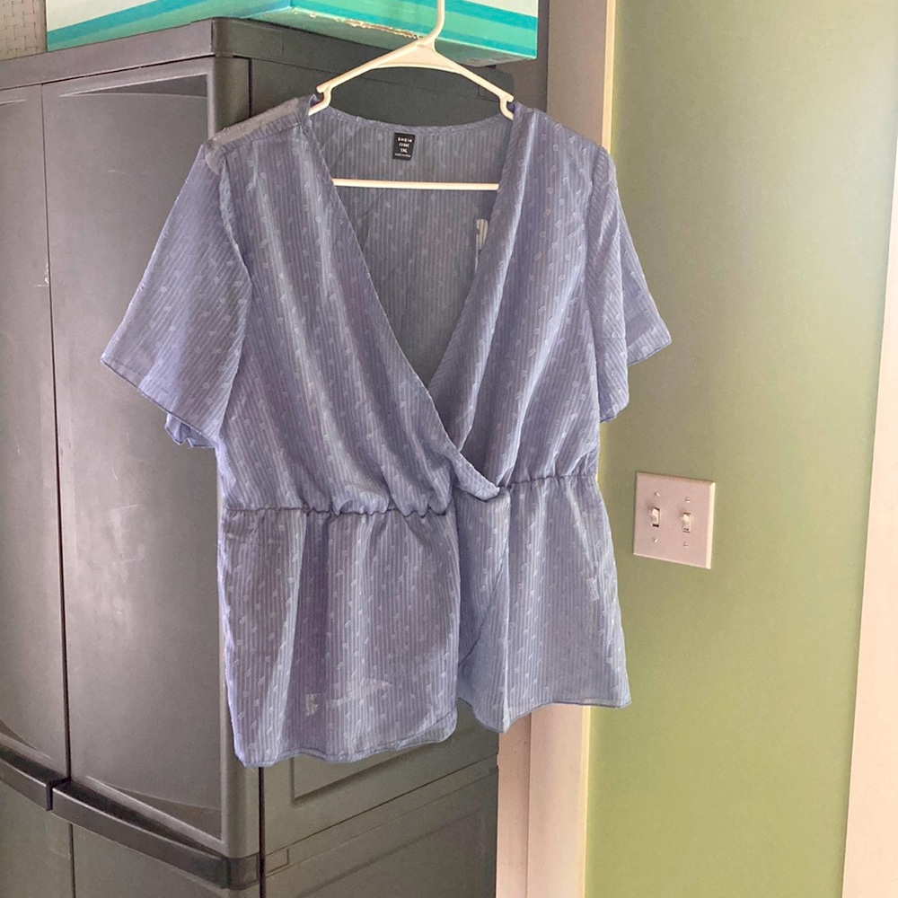 SHEIN Sheer Swiss Dot Peplum Waist Top